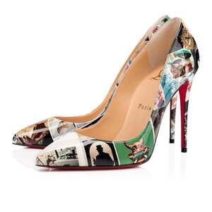 Christian Louboutin Pigalle Follies 100 Patent Collage Black Blue Heel Pump 36